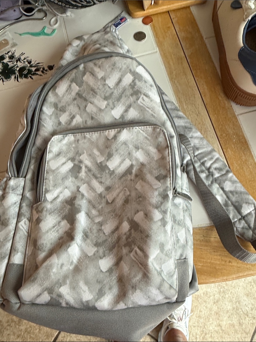 Gray Patterned Women's Backpack - Casual Everyday Bag
